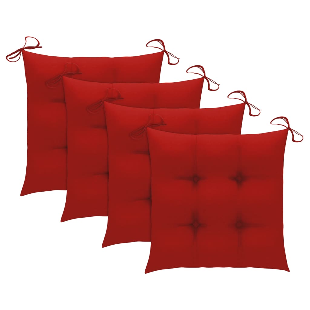 Vrtne stolice s crvenim jastucima 4 kom od masivne tikovine