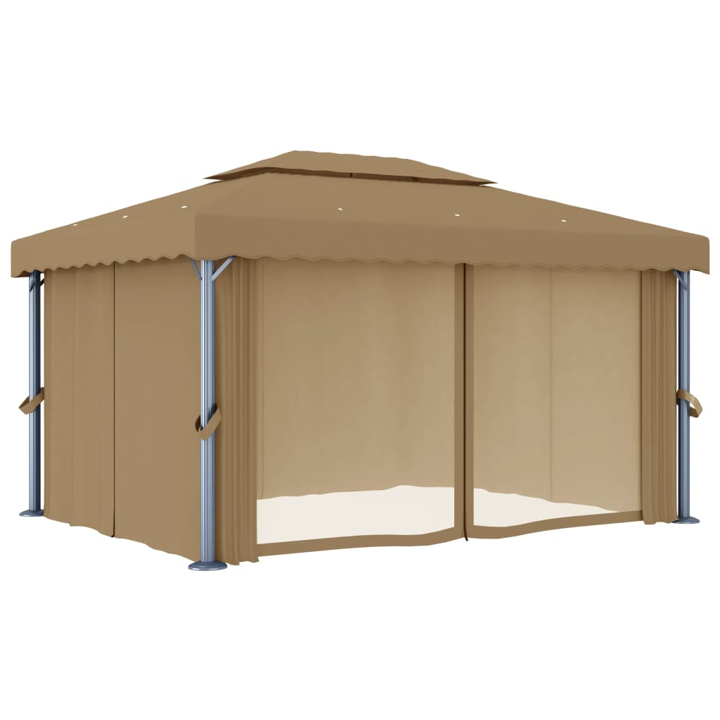 Sjenica sa zastorom 4 x 3 m smeđe-siva aluminijska