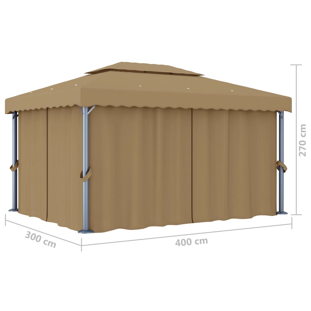 Sjenica sa zastorom 4 x 3 m smeđe-siva aluminijska