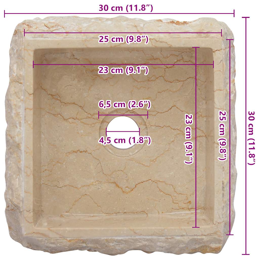 Umivaonik krem 30 x 30 x 13 cm mramorni