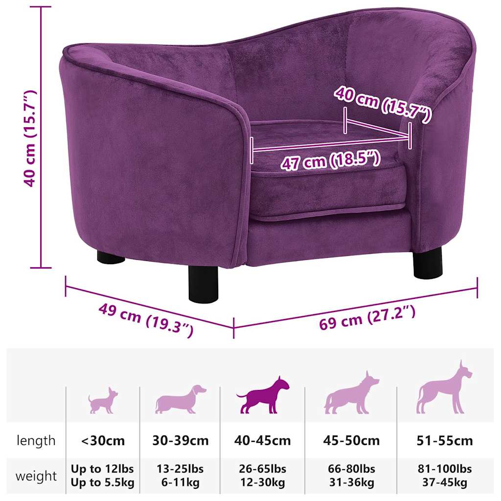Sofa za pse bordo 69 x 49 x 40 cm plišana