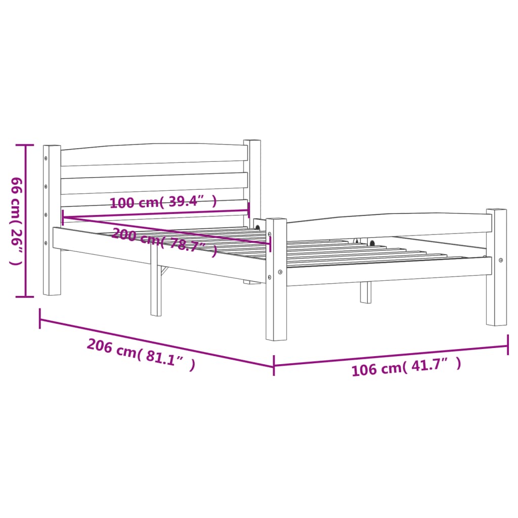 Okvir za krevet od masivne borovine 90 x 200 cm