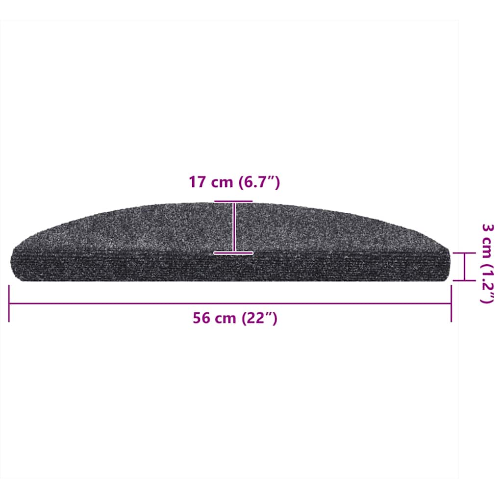 Prostirke za stepenice, samoljepljive, 10 kom, 56x17x3 cm, tamno sive, poluokrugle