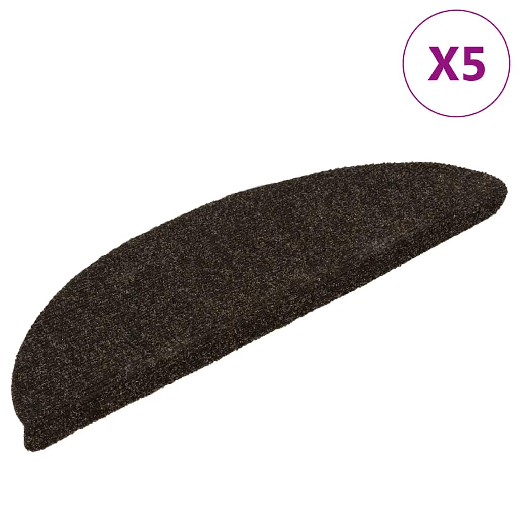 Prostirke za stepenice, samoljepljive, 5 kom, 56x17x3 cm, tamnosmeđe, poluokrugle