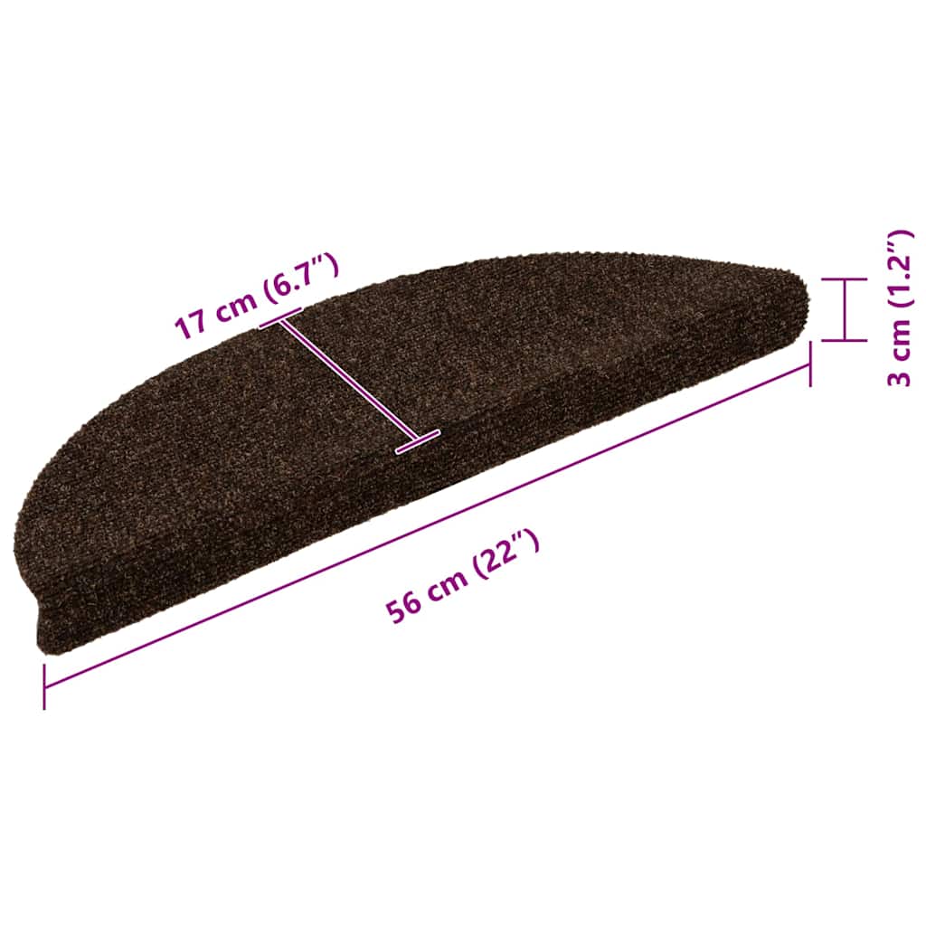 Prostirke za stepenice, samoljepljive, 10 kom, 56x17x3 cm, smeđe, poluokrugle