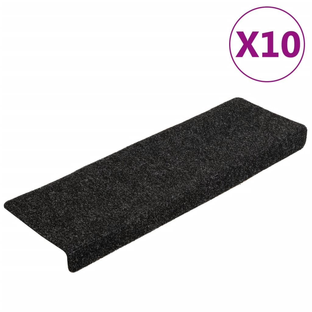 Prostirke za stepenice samoljepljive 10 kom 65x21x4 cm crne pravokutne rubove