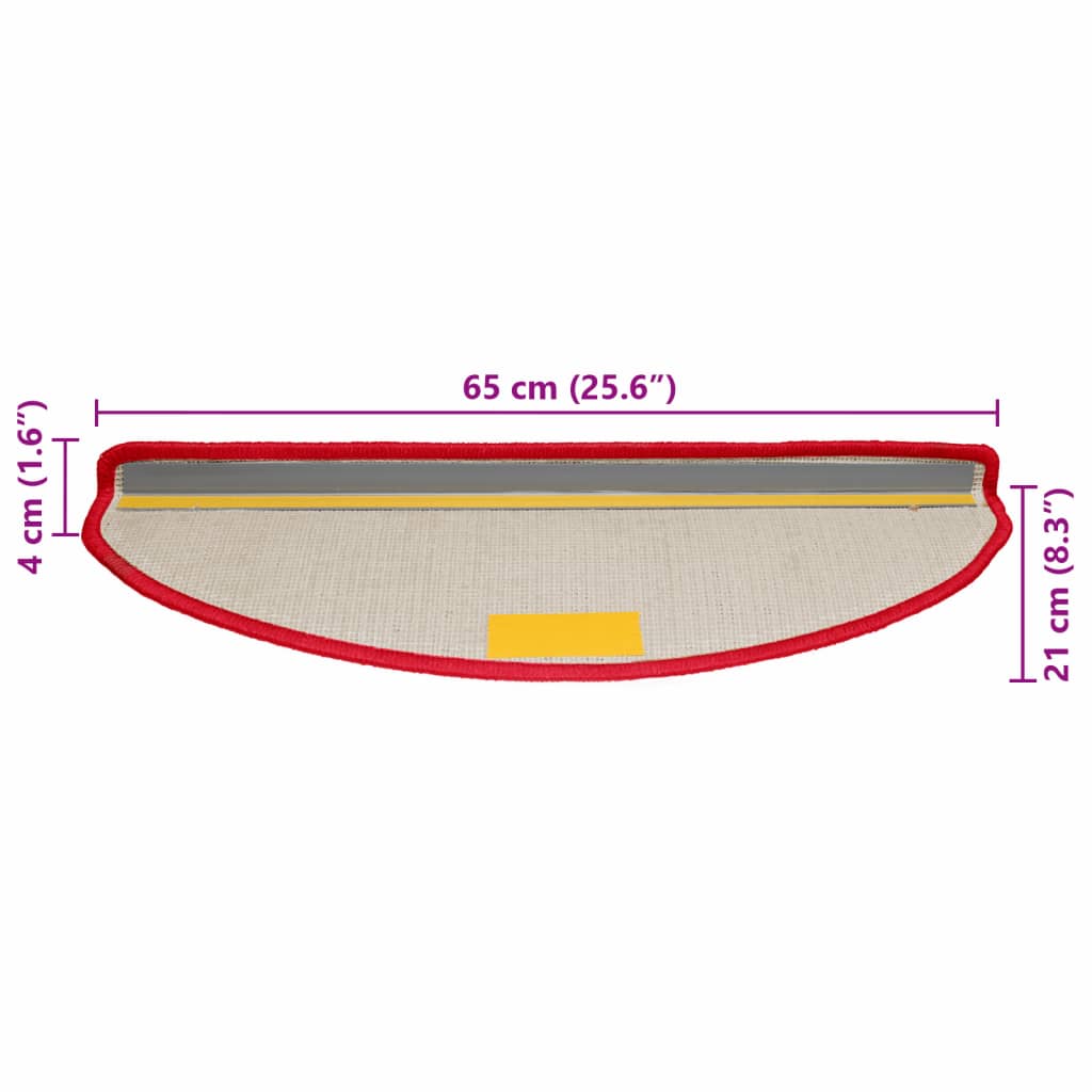 Prostirke za stepenice 10 kom 65x21x4 cm crvene poluokrugle velike