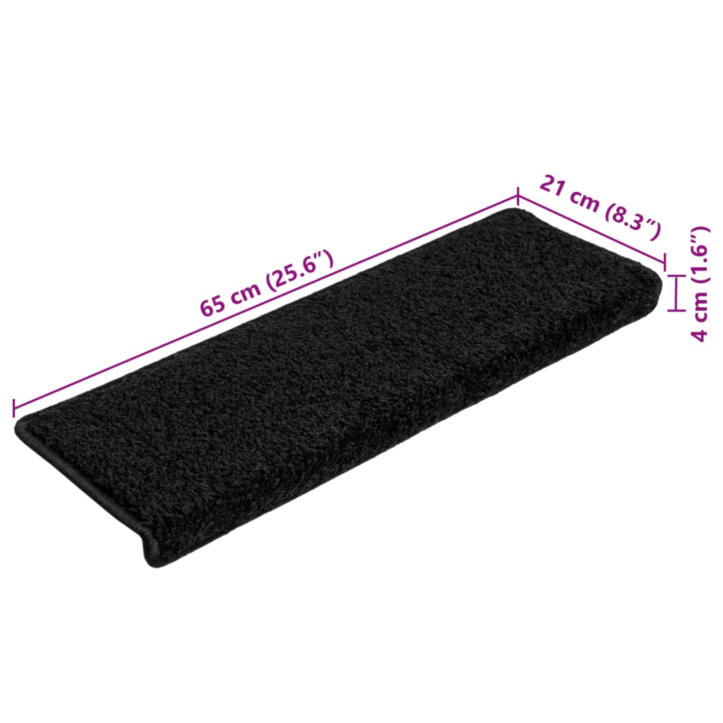 Prostirke za stepenice 10 kom 65x21x4 cm Crne s pravokutnim rubom