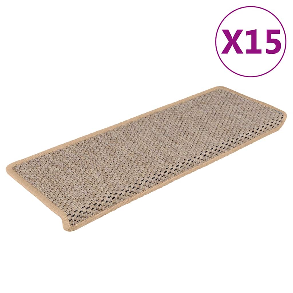 Samoljepljivi otirači za stepenice 15 kom 65x21x4 cm svjetlobež