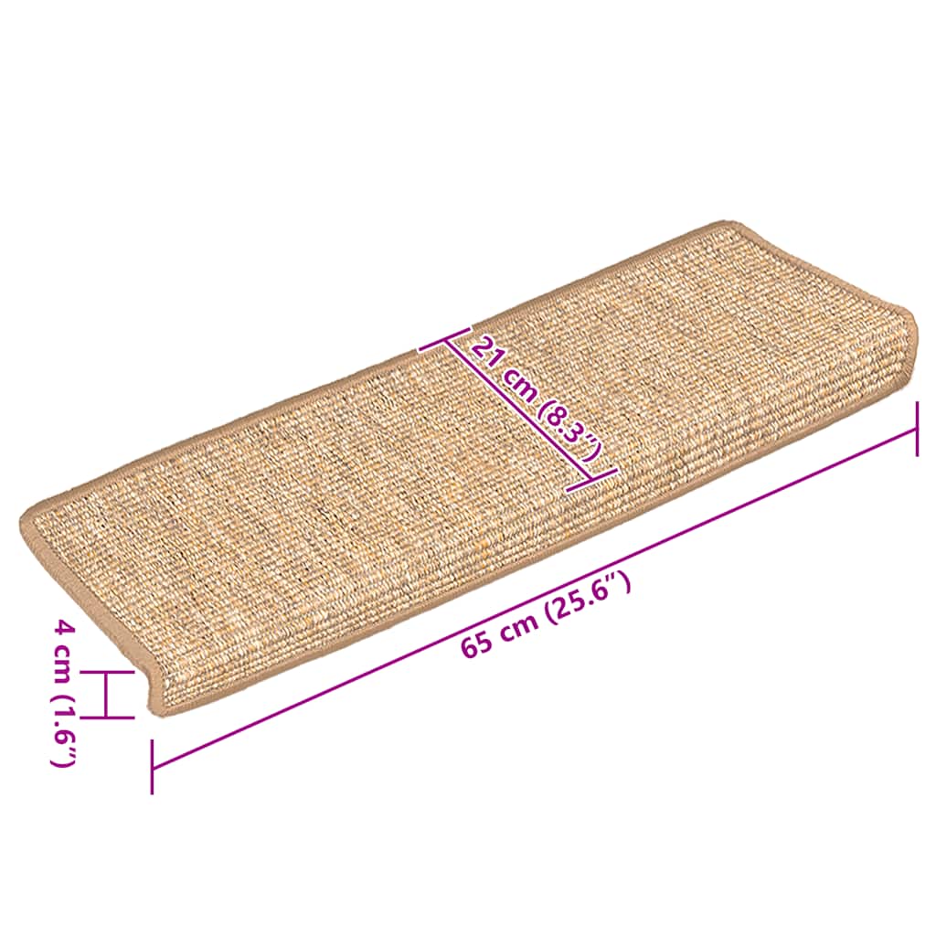 Prostirke za stepenice 15 kom 65x21x4 cm svijetlosmeđe pravokutne rubove