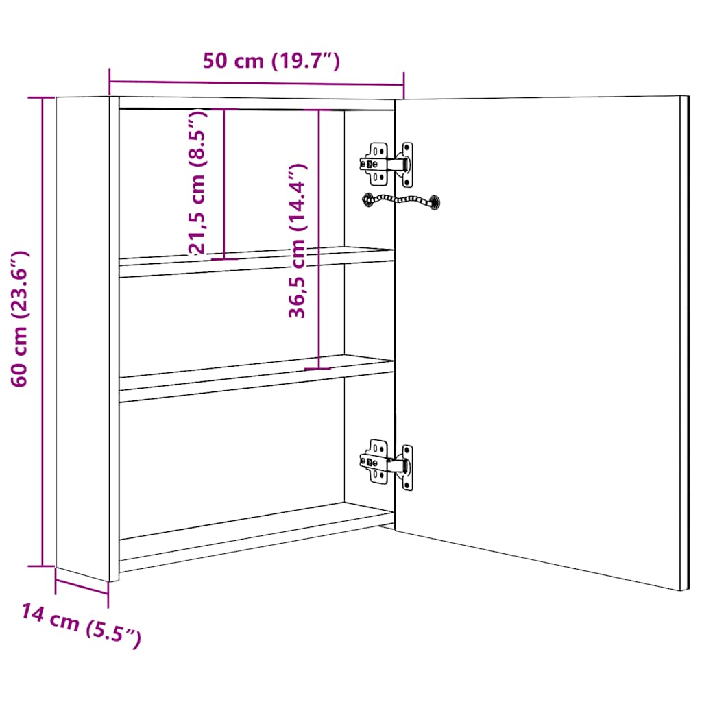 LED kupaonski ormarić s ogledalom sjajni sivi 50 x 14 x 60 cm