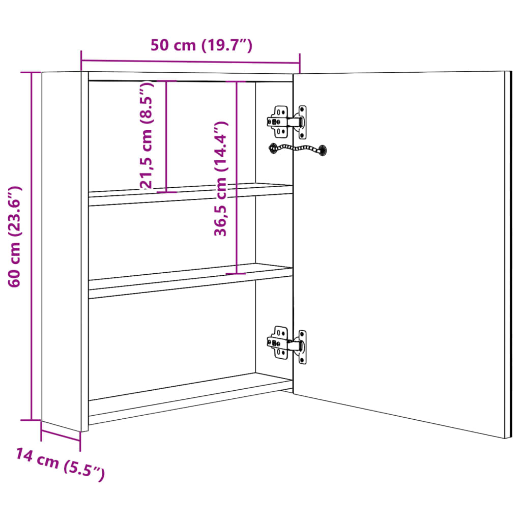 LED kupaonski ormarić s ogledalom sjajni bijeli 50 x 14 x 60 cm