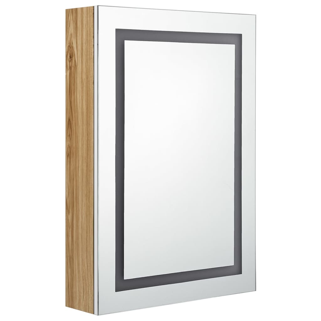 LED kupaonski ormarić s ogledalom bijeli i hrast 50x13x70 cm