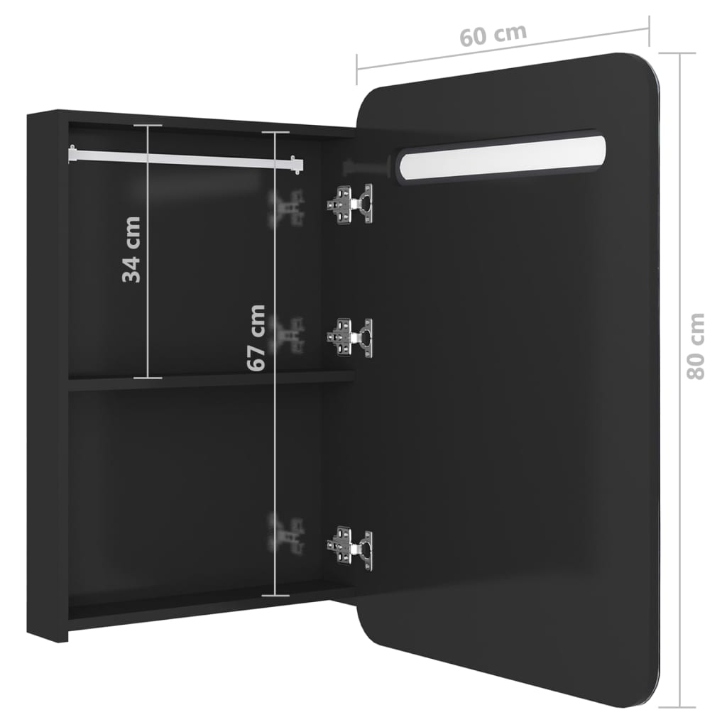 LED kupaonski ormarić s ogledalom sjajni crni 60 x 11 x 80 cm