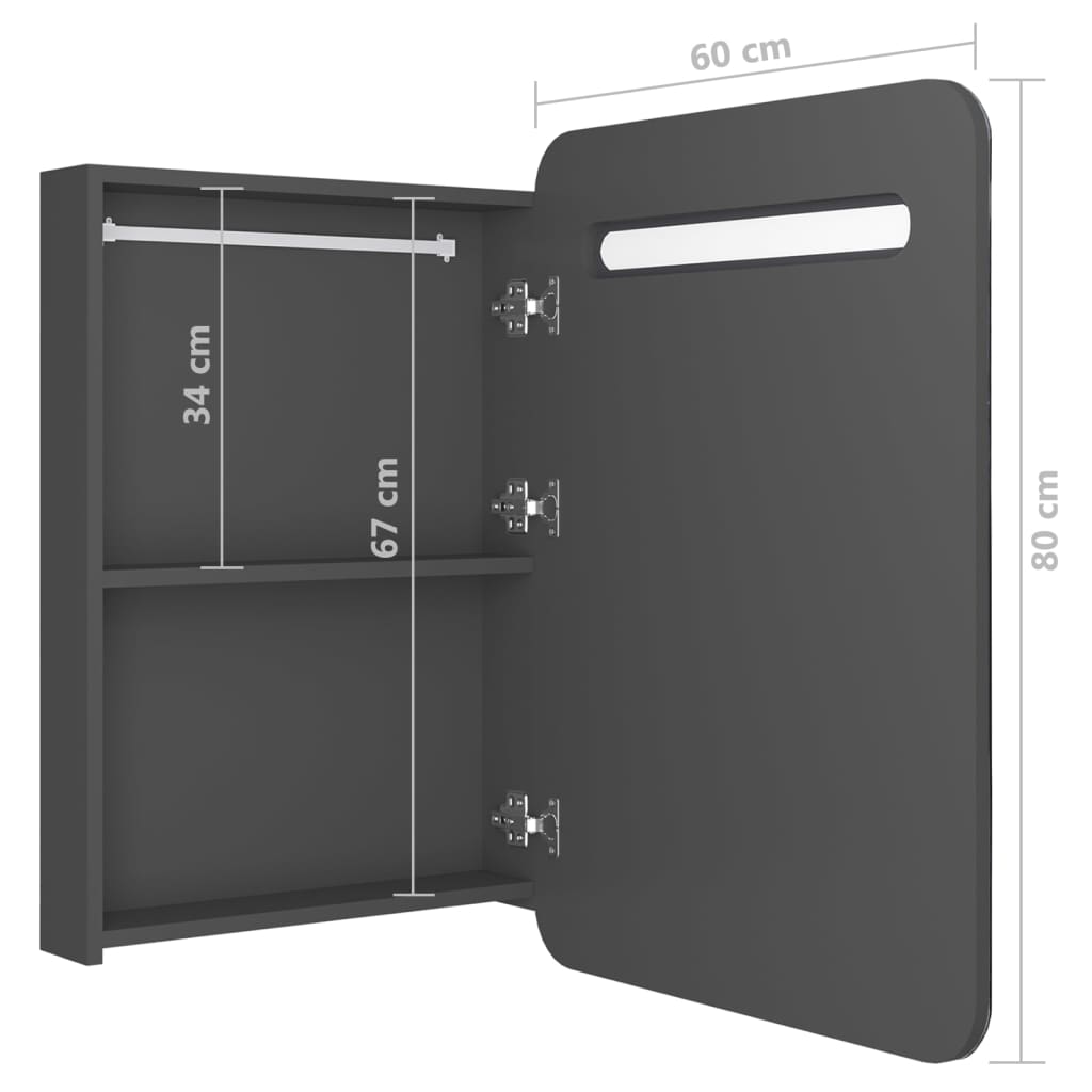 LED kupaonski ormarić s ogledalom sivi 60 x 11 x 80 cm
