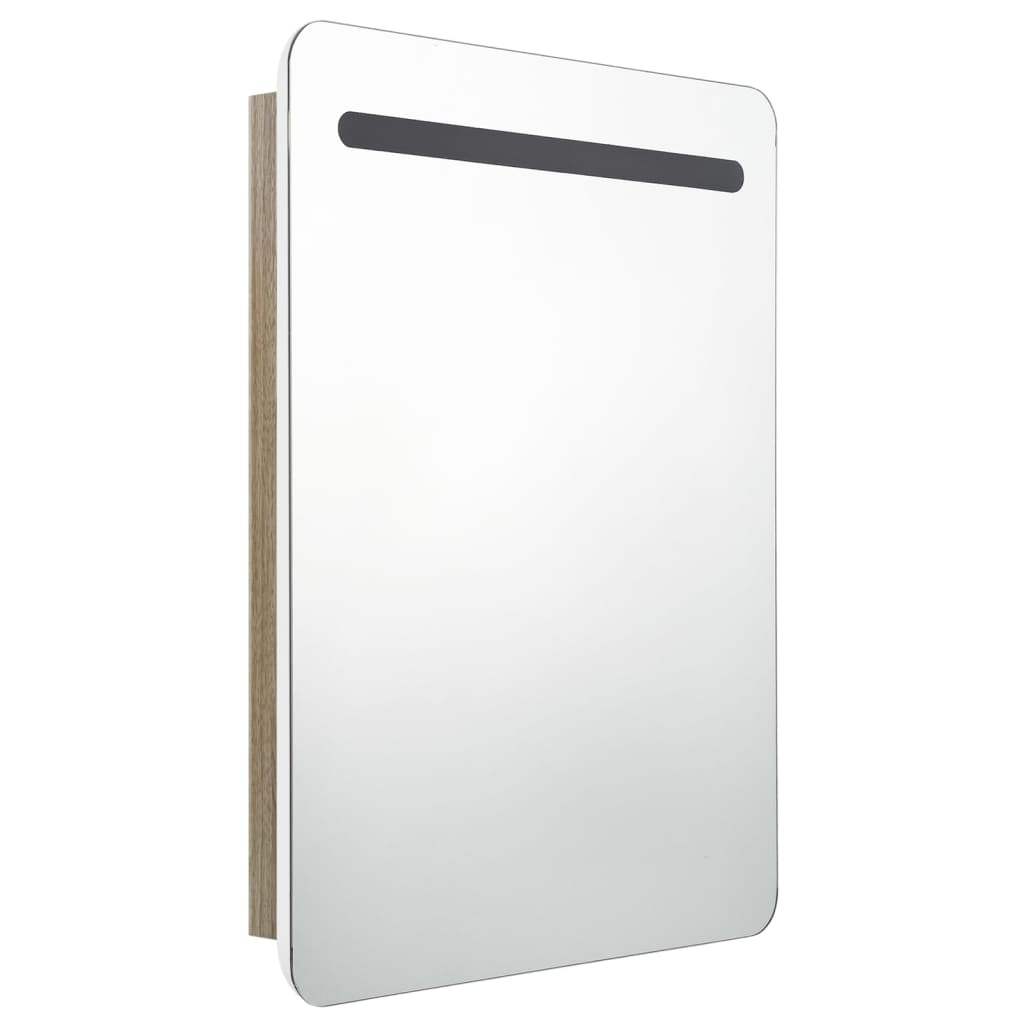 LED kupaonski ormarić s ogledalom bijeli i hrast 60x11x80 cm