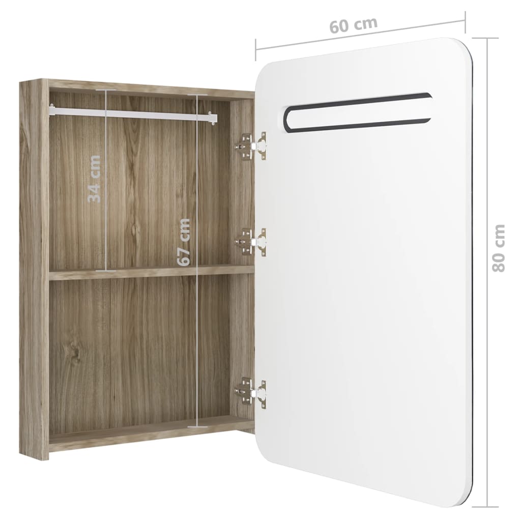 LED kupaonski ormarić s ogledalom bijeli i hrast 60x11x80 cm