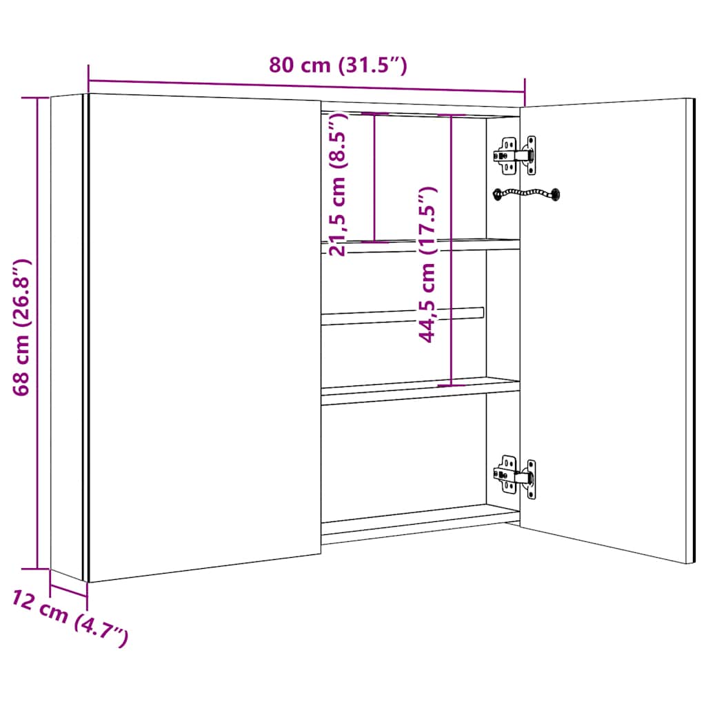 LED kupaonski ormarić s ogledalom sivi 80 x 12 x 68 cm