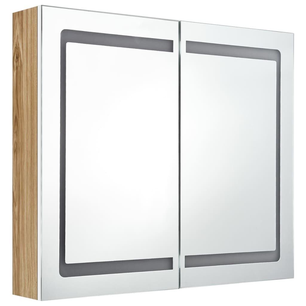LED kupaonski ormarić s ogledalom bijeli i hrast 80x12x68 cm