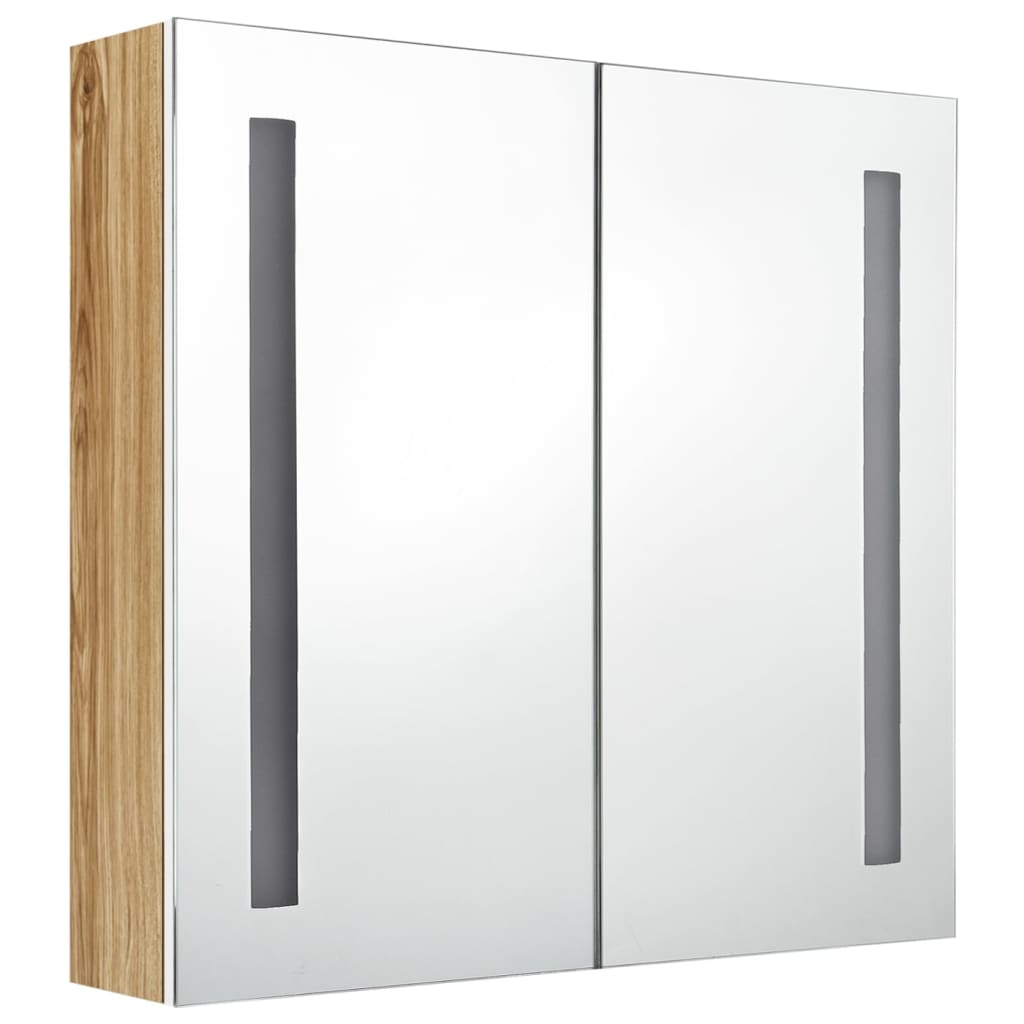 LED kupaonski ormarić s ogledalom bijeli i hrast 62x14x60 cm