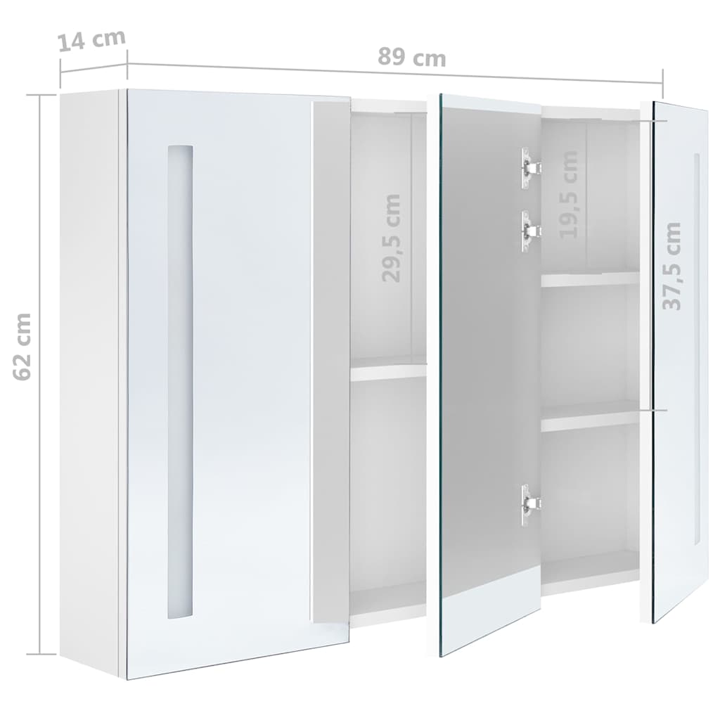 LED kupaonski ormarić s ogledalom 89 x 14 x 62 cm sjajni bijeli