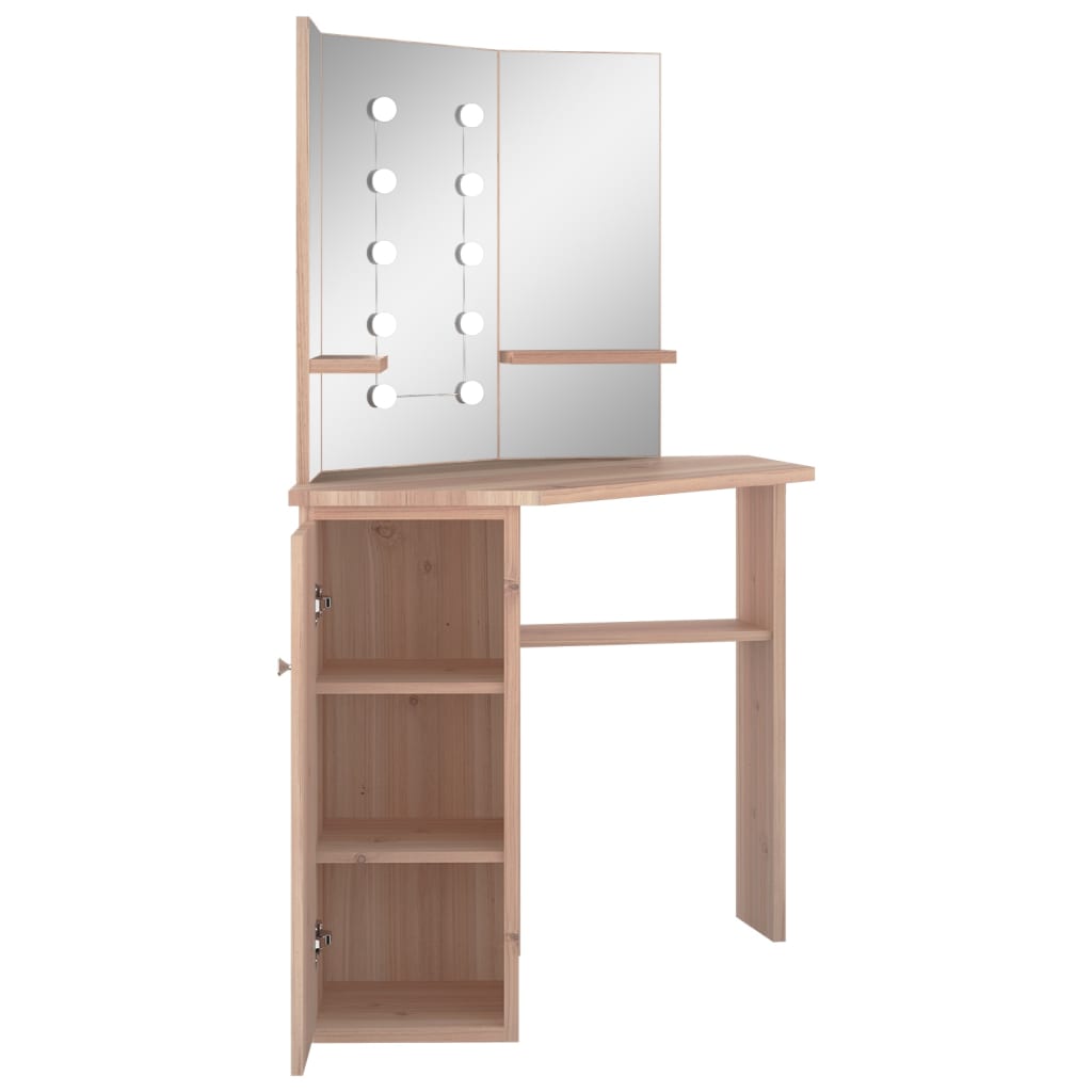 Kutni toaletni stolić LED boja hrasta 111 x 54 x 141,5 cm