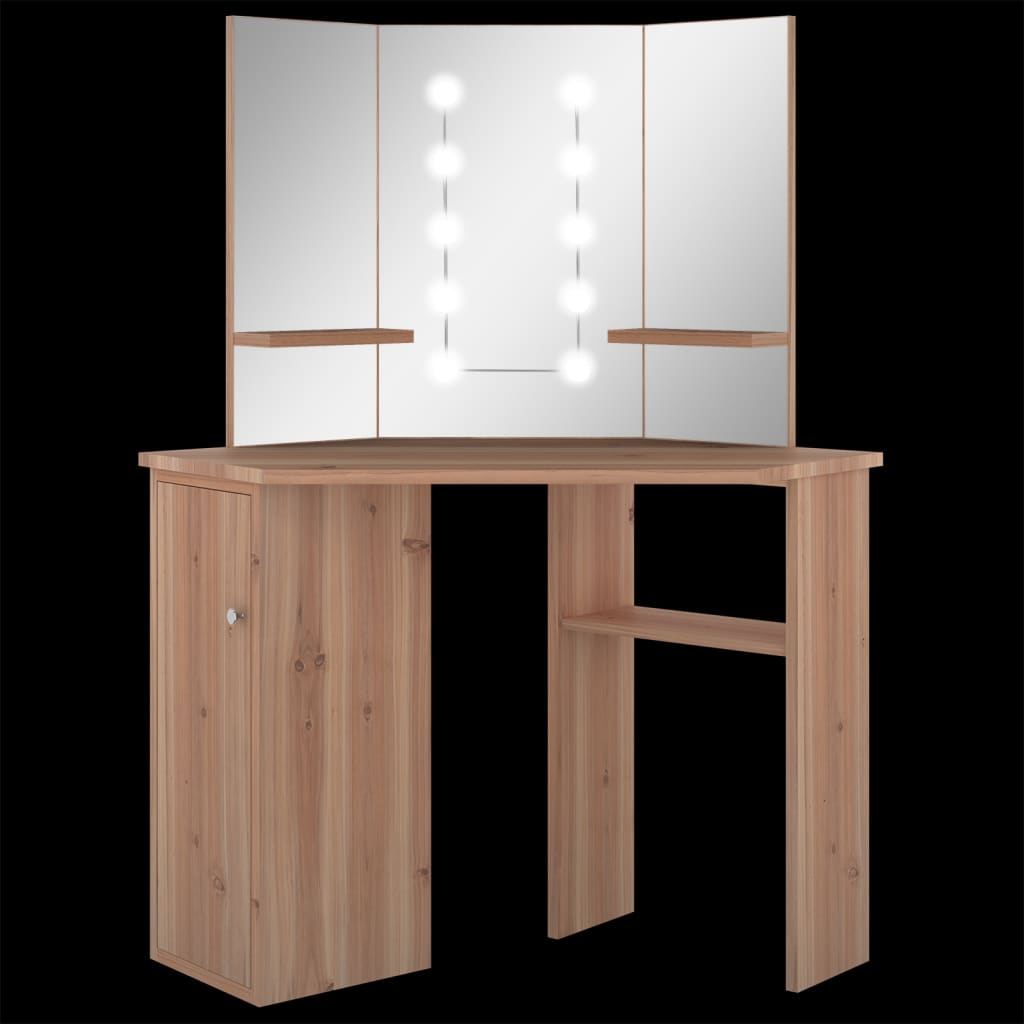 Kutni toaletni stolić LED boja hrasta 111 x 54 x 141,5 cm