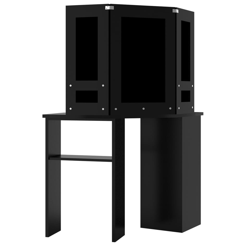 Kutni toaletni stolić s LED svjetlima crni 111 x 54 x 141,5 cm
