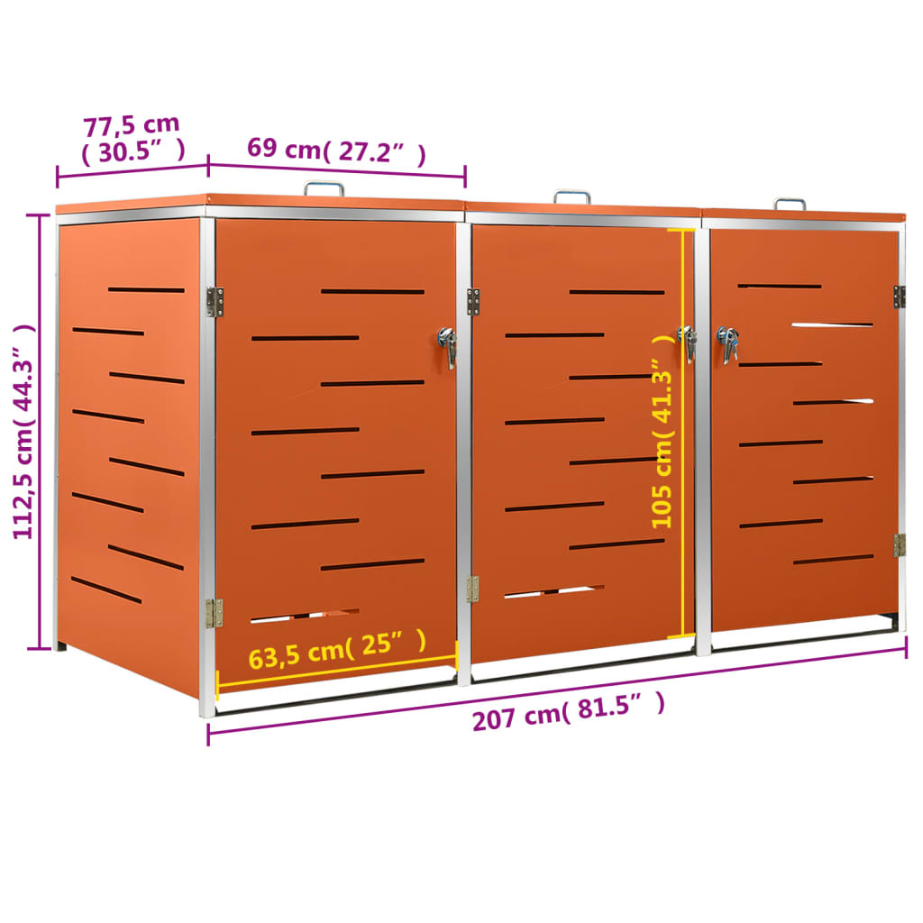 Spremište za tri kante za smeće 207 x 77,5 x 112,5 cm čelično
