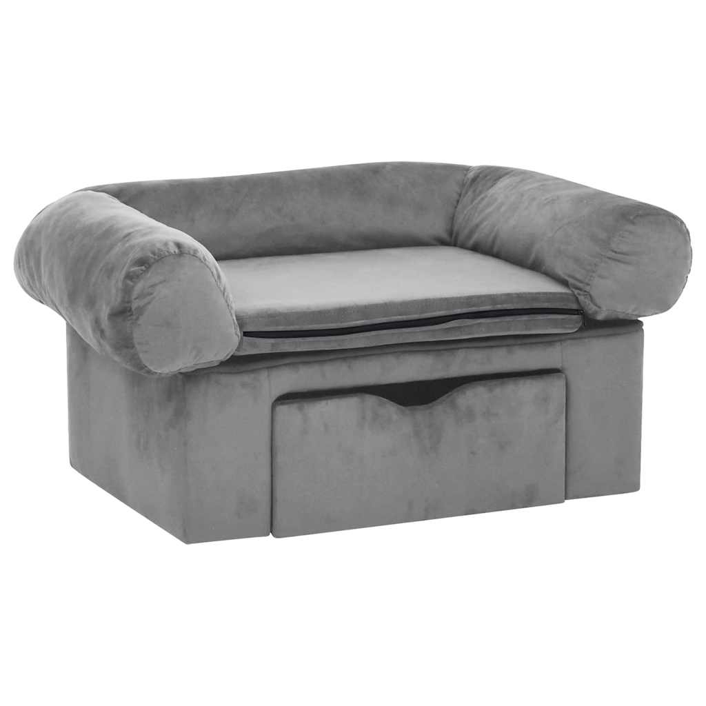 Sofa za pse s ladicom siva 75 x 50 x 38 cm plišana