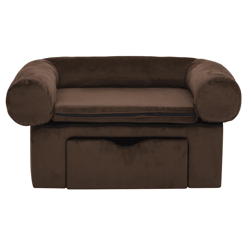 Sofa za pse s ladicom smeđa 75 x 50 x 38 cm plišana