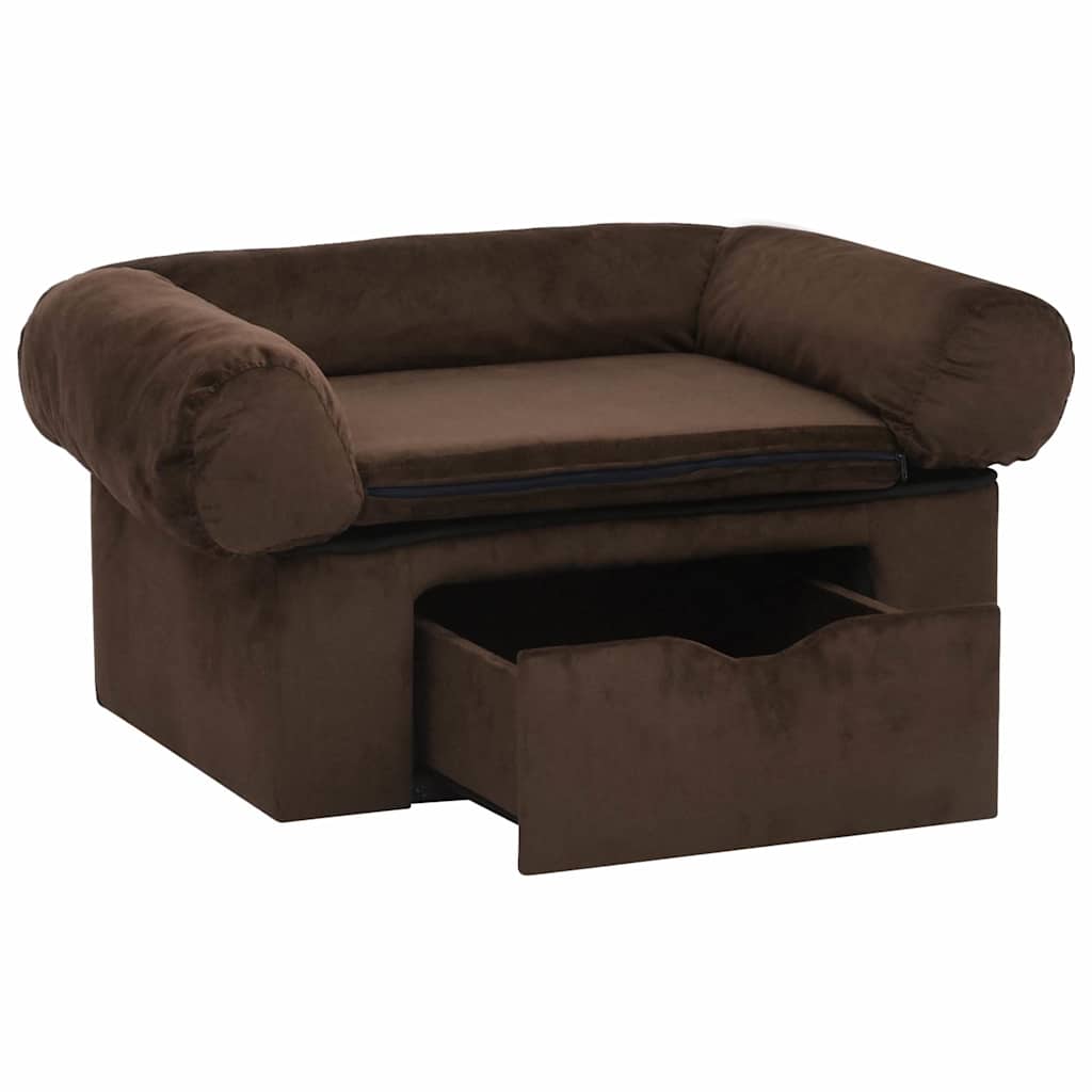 Sofa za pse s ladicom smeđa 75 x 50 x 38 cm plišana