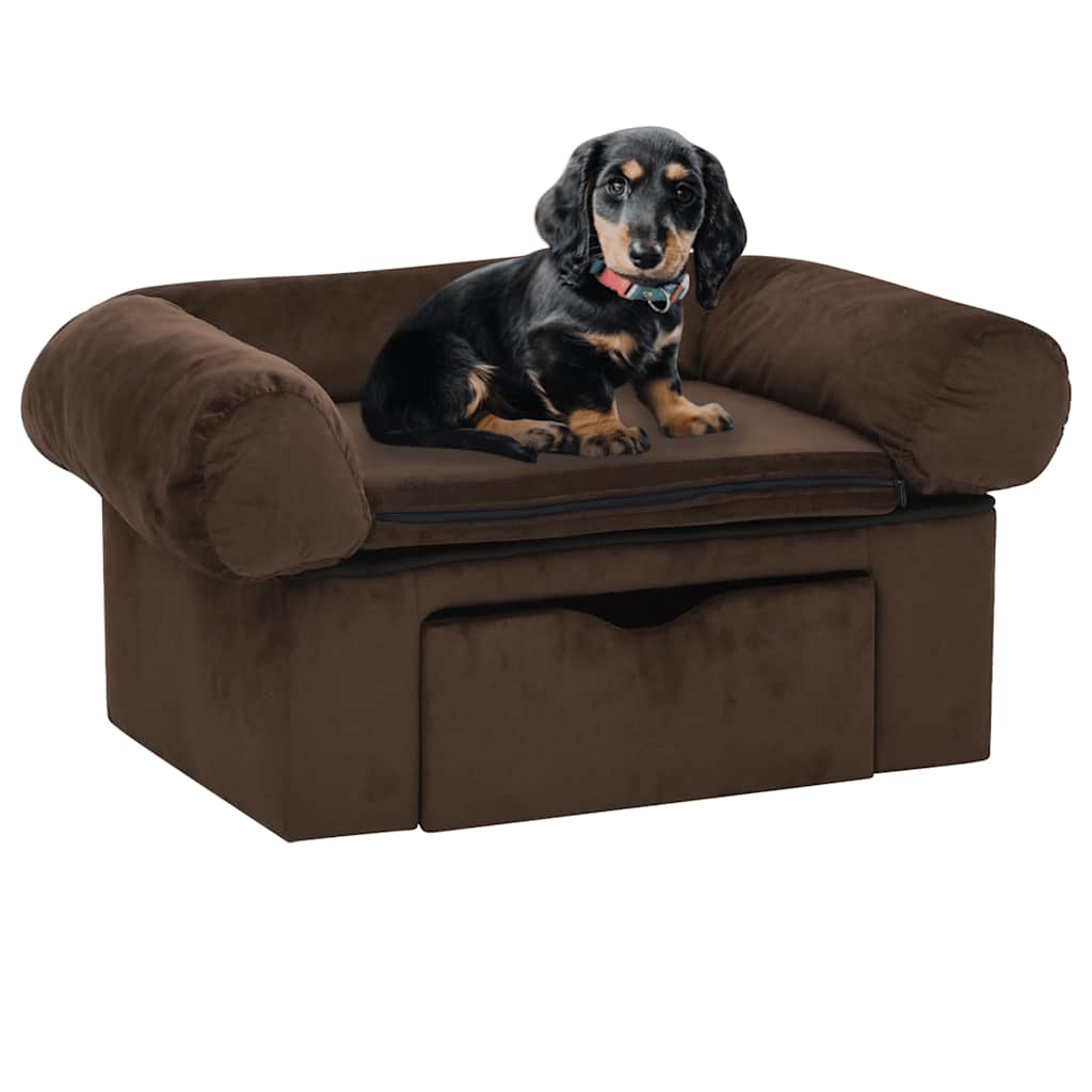 Sofa za pse s ladicom smeđa 75 x 50 x 38 cm plišana