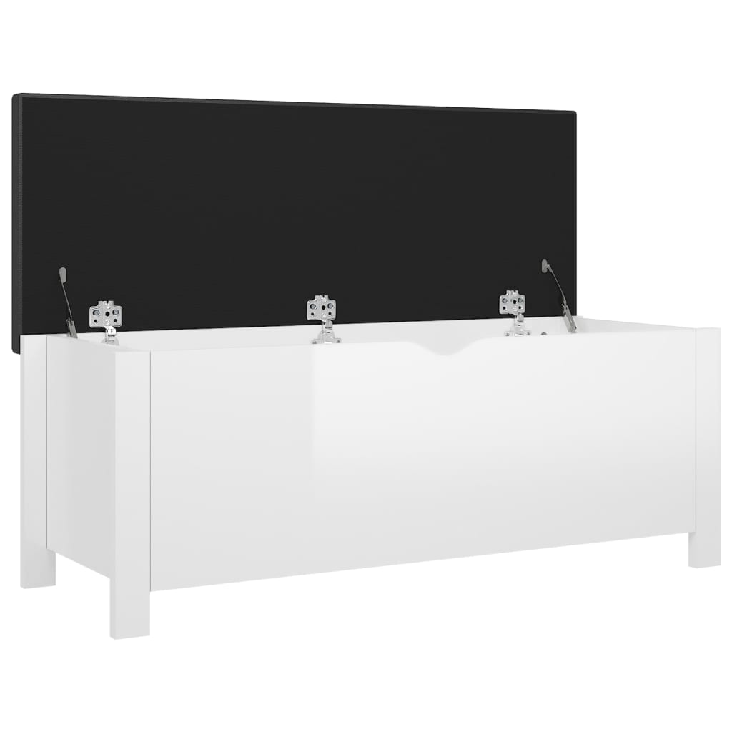 Kutija za pohranu s jastukom sjajna bijela 105x40x45 cm drvena