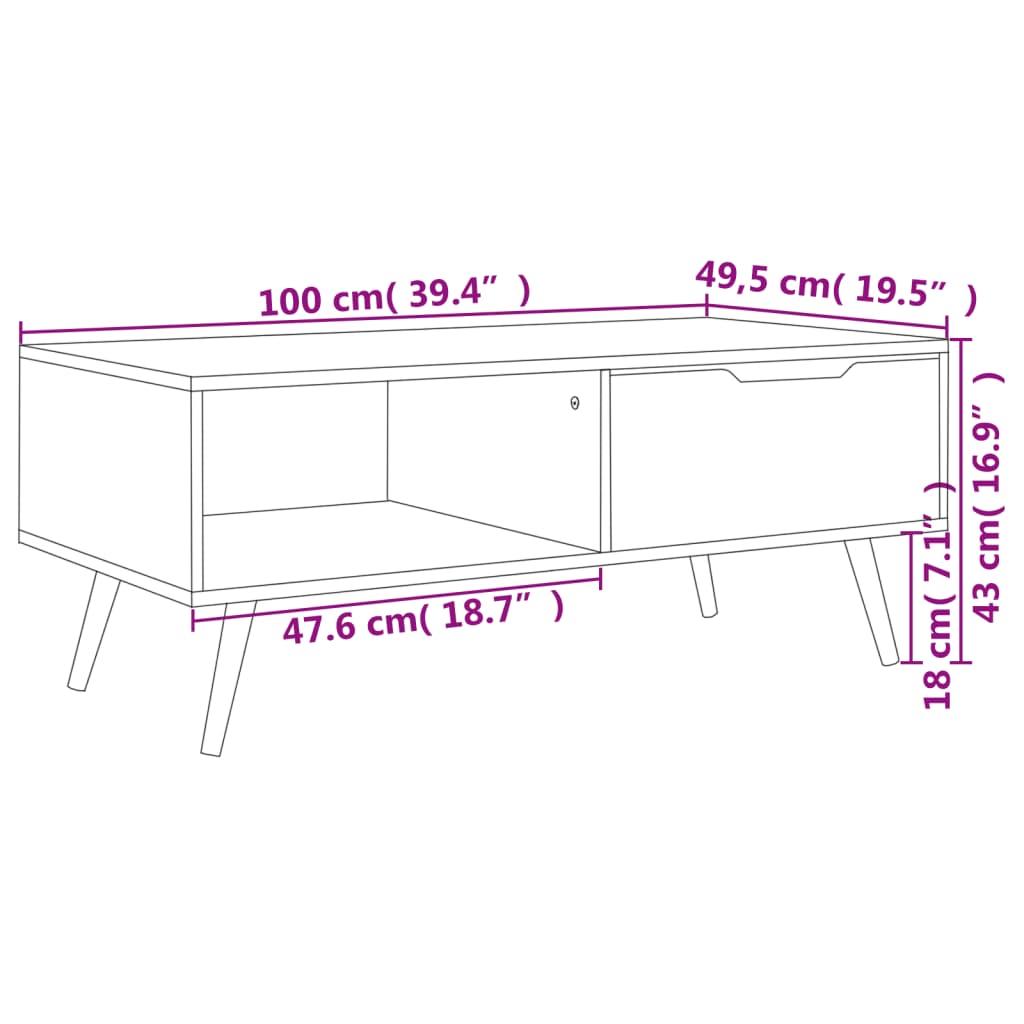 Stolić za kavu boja hrasta 100 x 49,5 x 43 cm konstruirano drvo