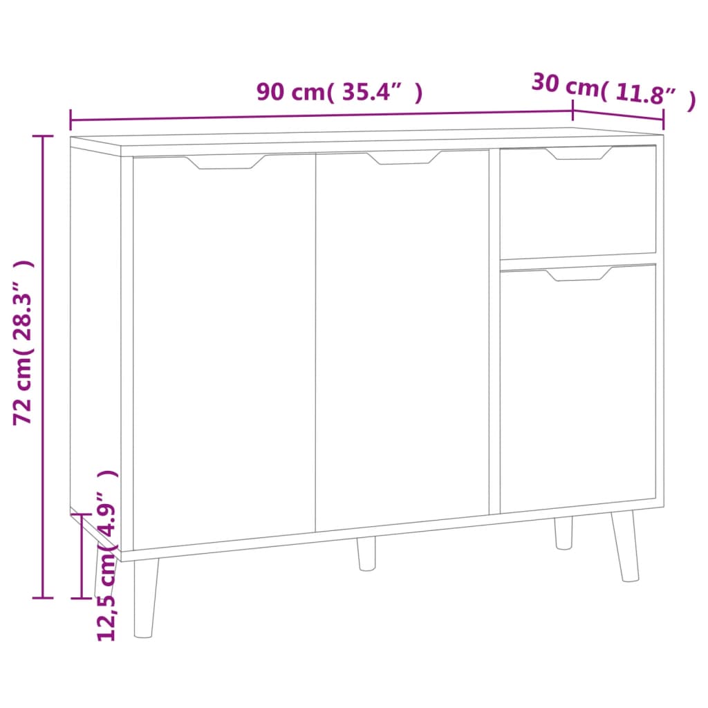 Komoda bijela 90 x 30 x 72 cm konstruirano drvo
