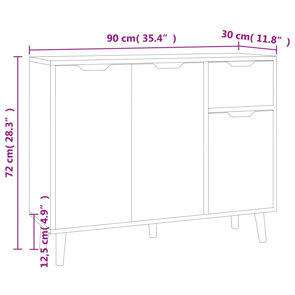 Komoda crna 90 x 30 x 72 cm od konstruiranog drva