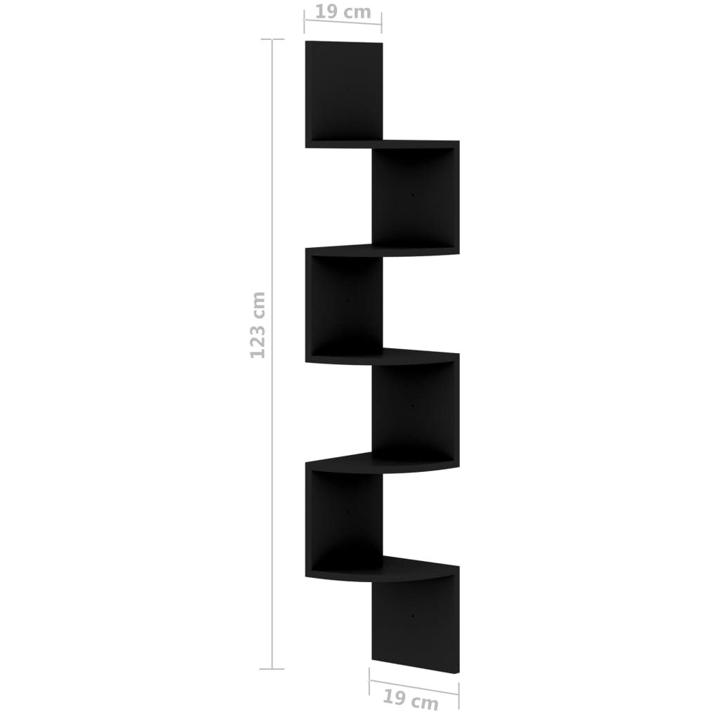 Zidne kutne police crne 19 x 19 x 123 cm konstruirano drvo