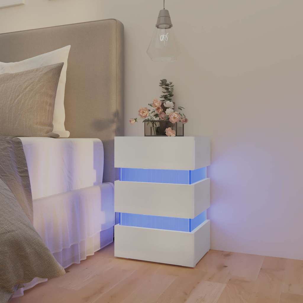 LED noćni ormarić bijeli 45 x 35 x 67 od konstruiranog drva