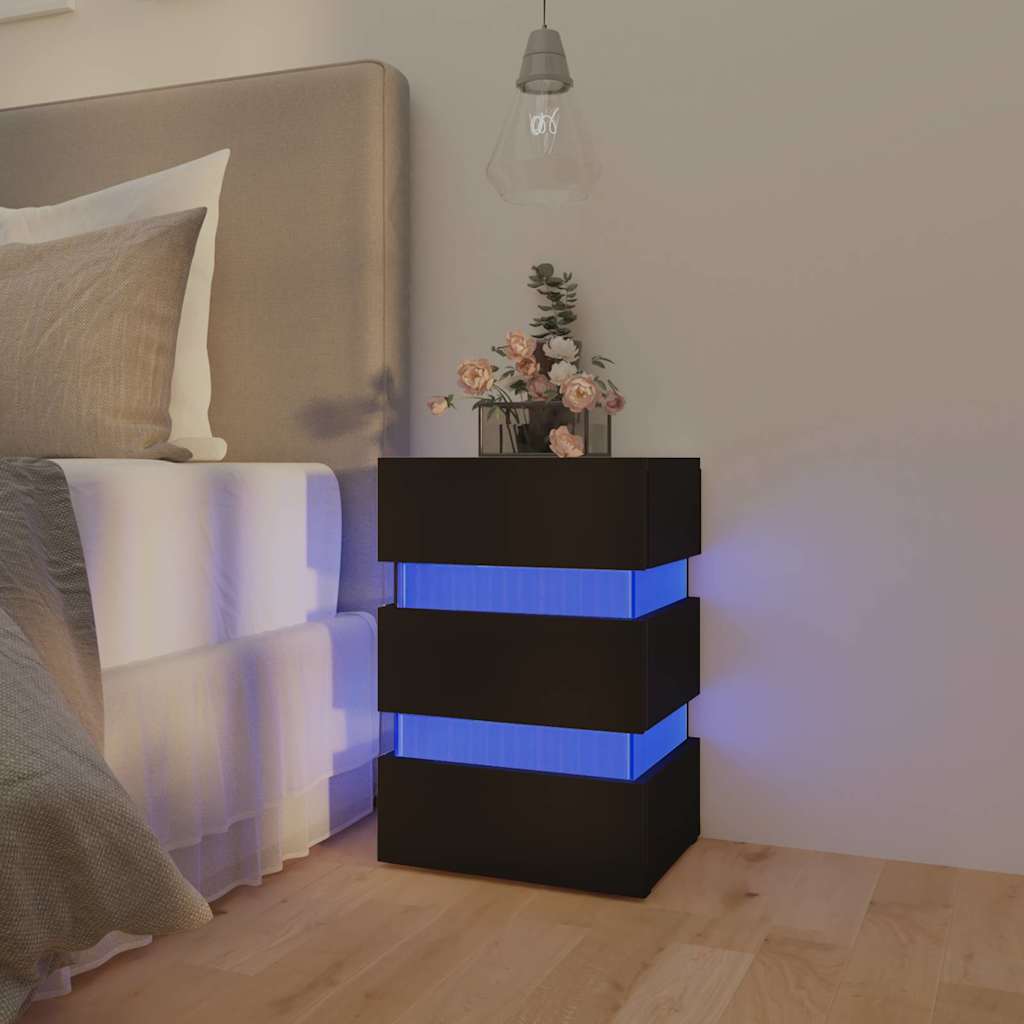 LED noćni ormarić crni 45 x 35 x 67 od konstruiranog drva
