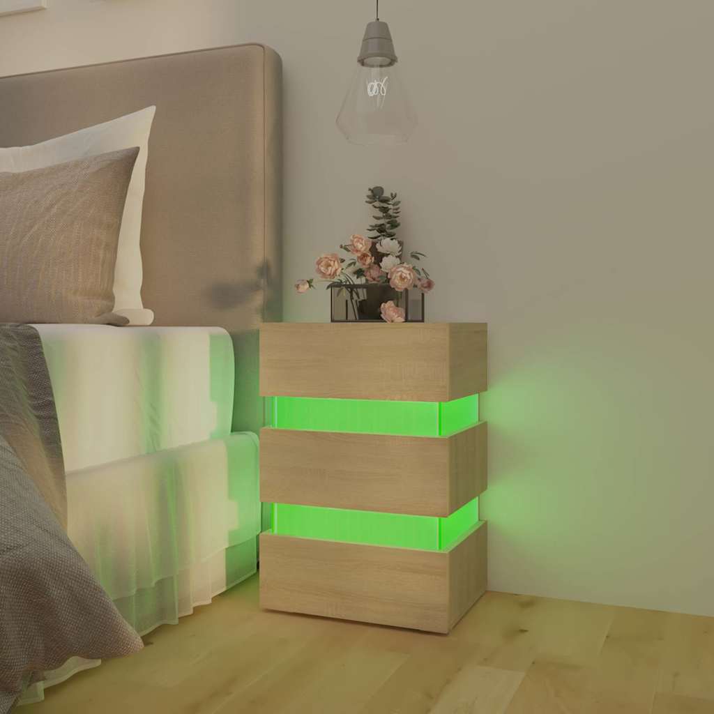 LED noćni ormarić boja hrasta 45 x 35 x 67 konstruirano drvo