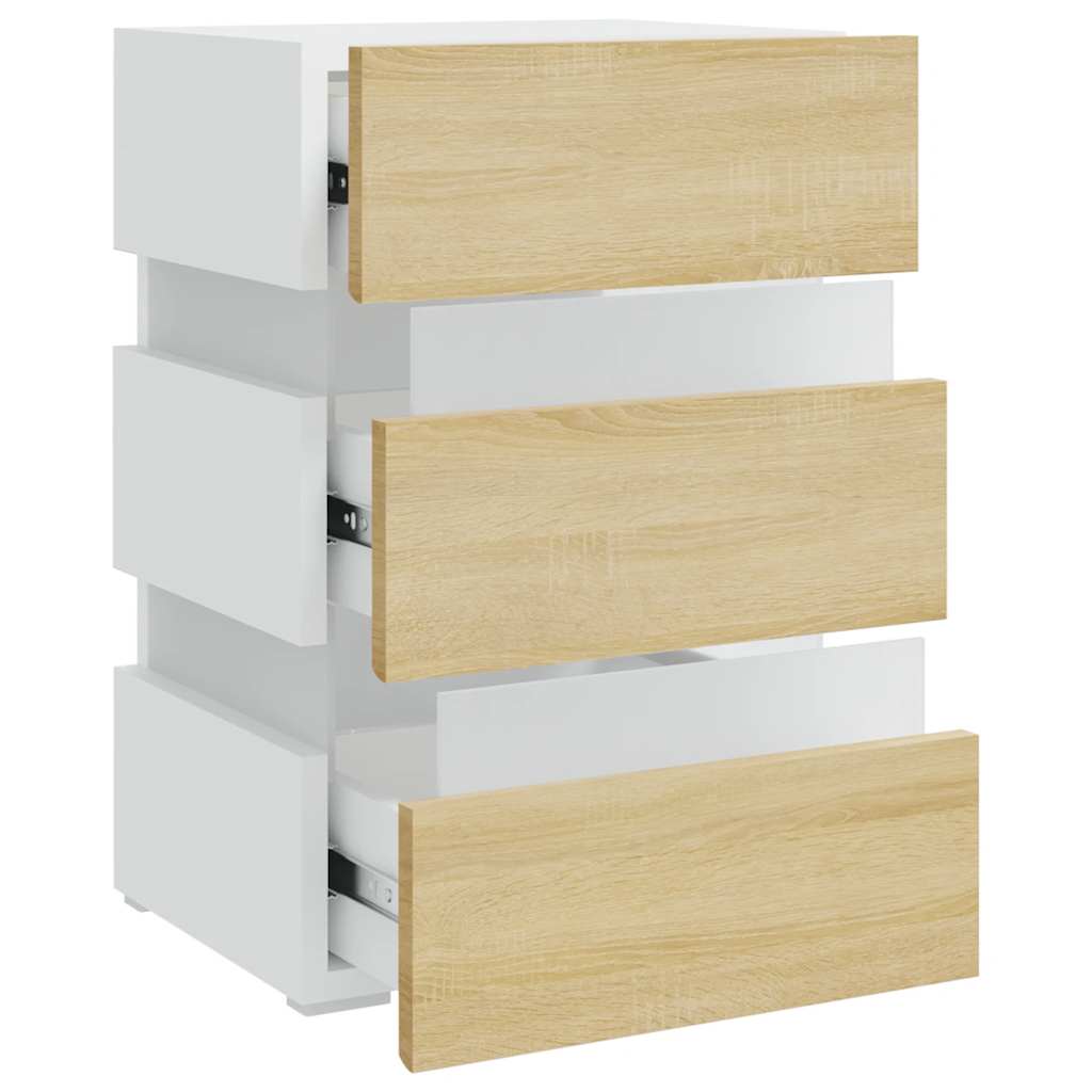 LED noćni ormarić bijeli i hrast 45x35x67 cm konstruirano drvo