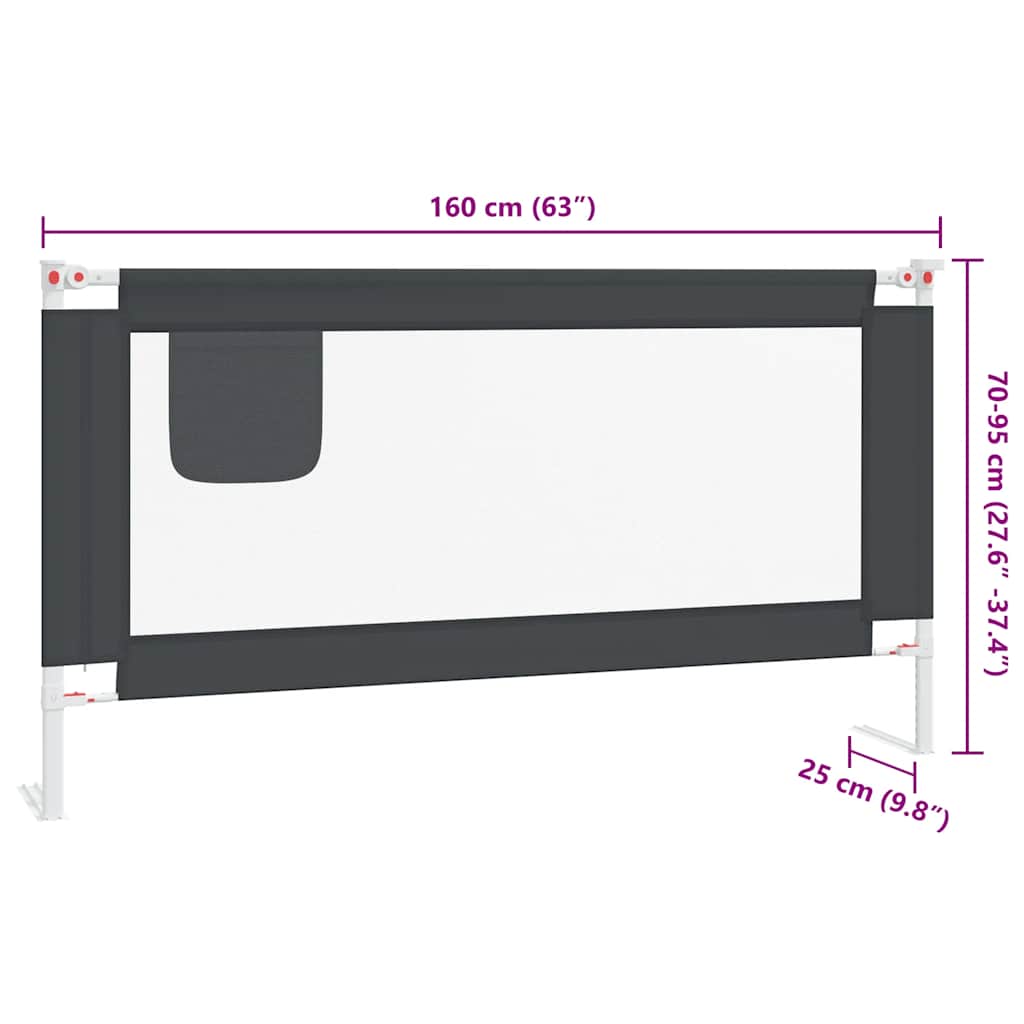 Sigurnosna ograda za dječji krevet tamnosiva 160x25 cm tkanina