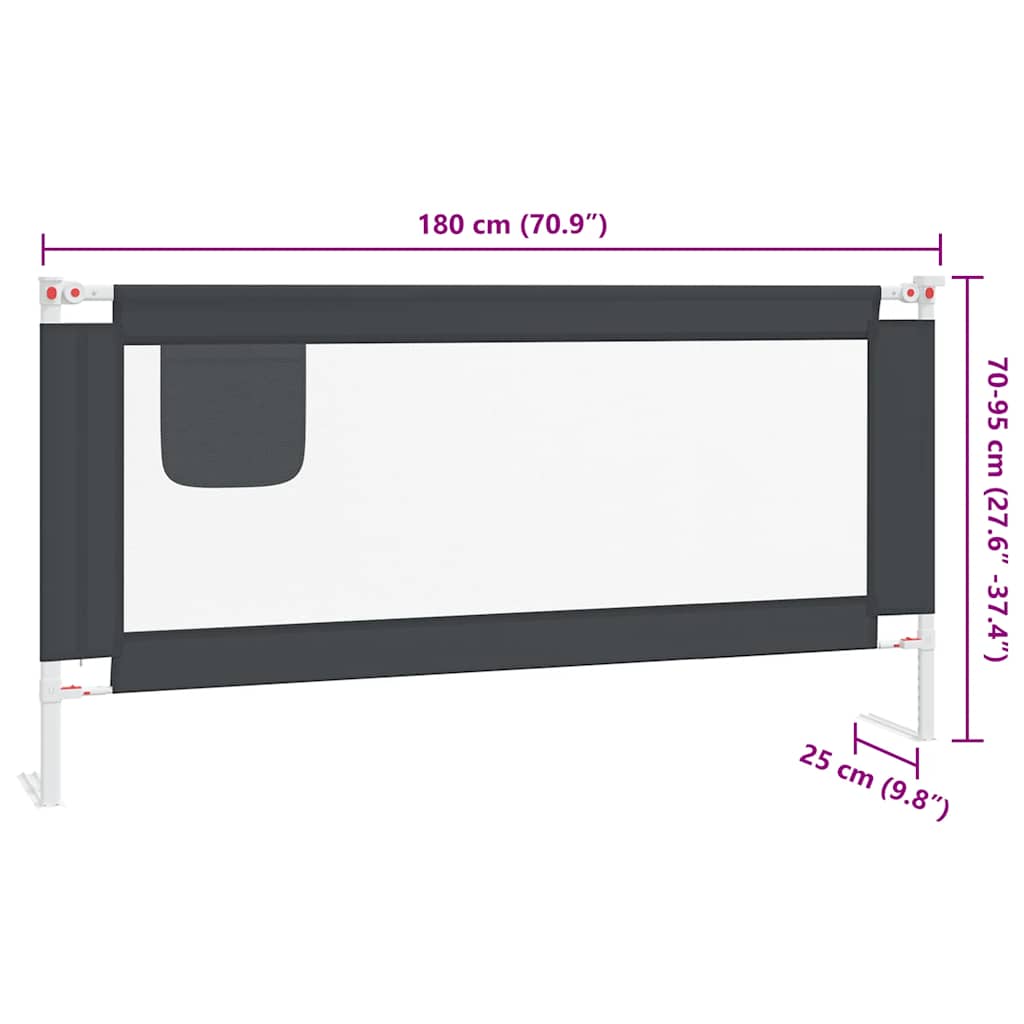 Sigurnosna ograda za dječji krevet tamnosiva 180x25 cm tkanina