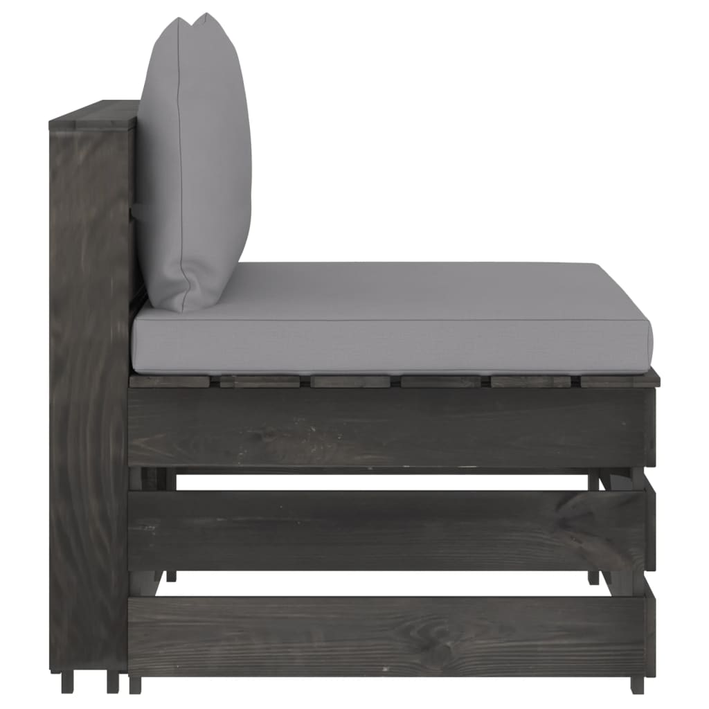 Modularna srednja sofa s jastucima od sivo impregniranog drva