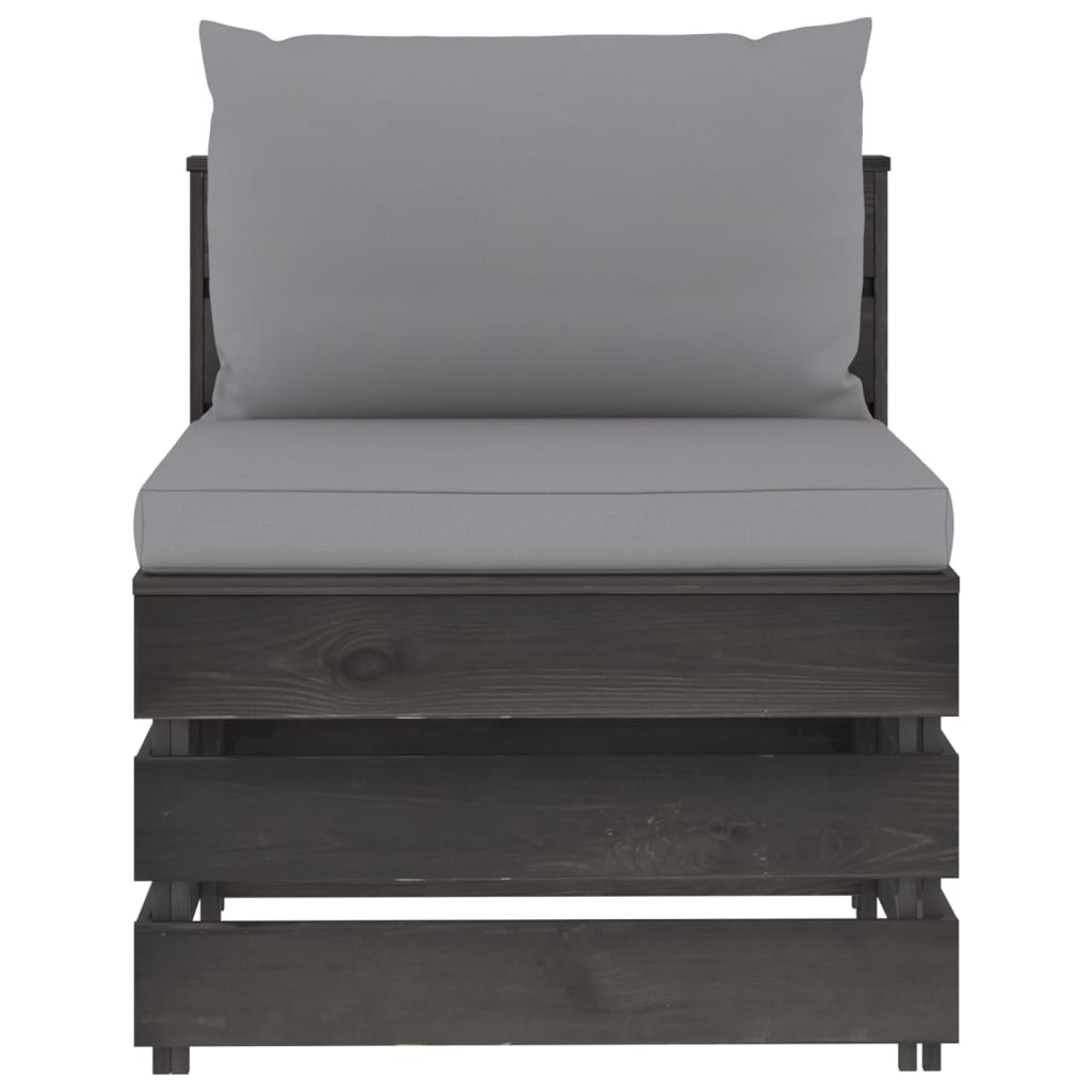 Modularna srednja sofa s jastucima od sivo impregniranog drva