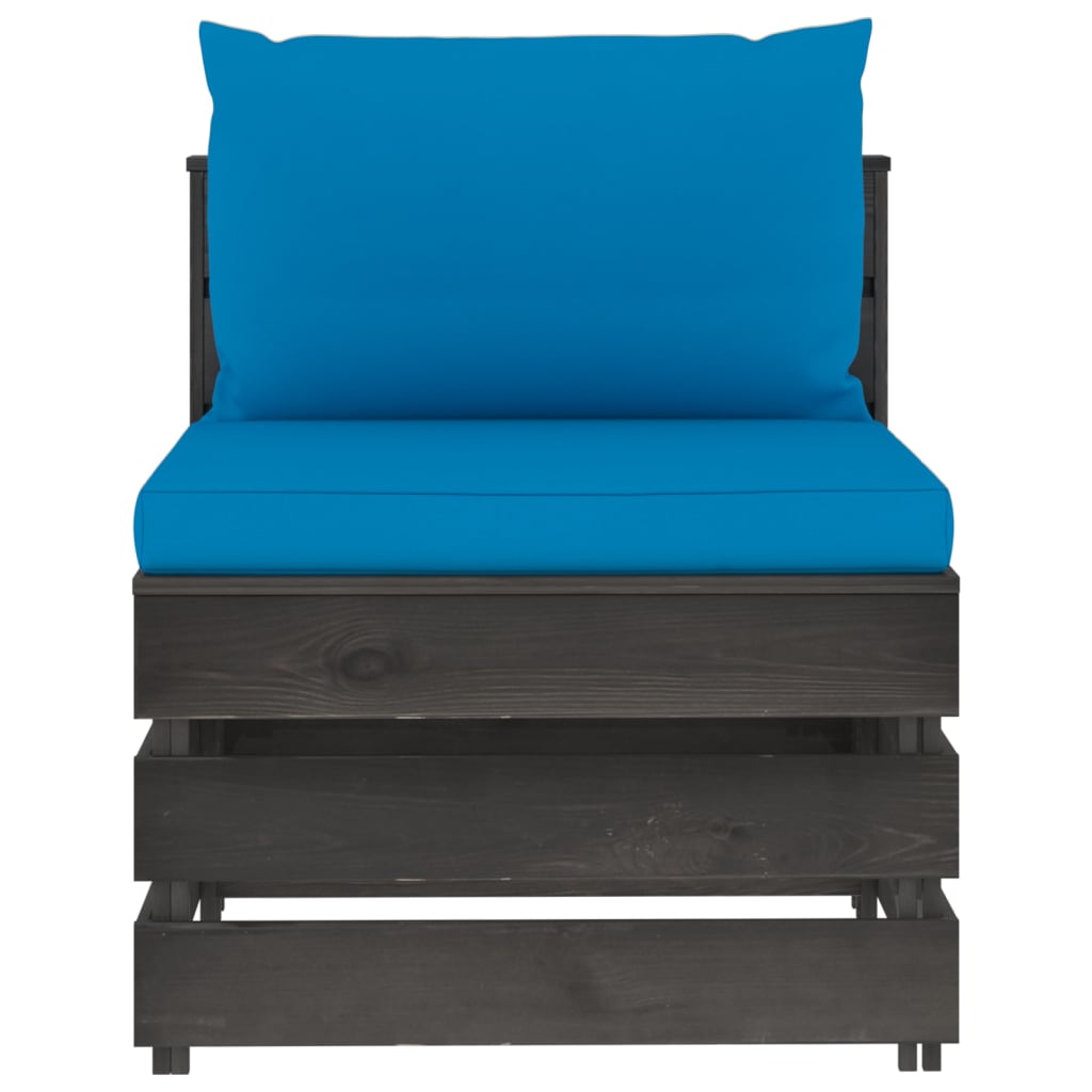 Modularna srednja sofa s jastucima od sivo impregniranog drva