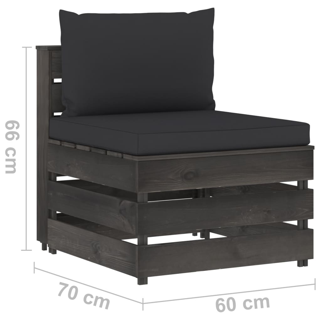Modularna srednja sofa s jastucima od sivo impregniranog drva