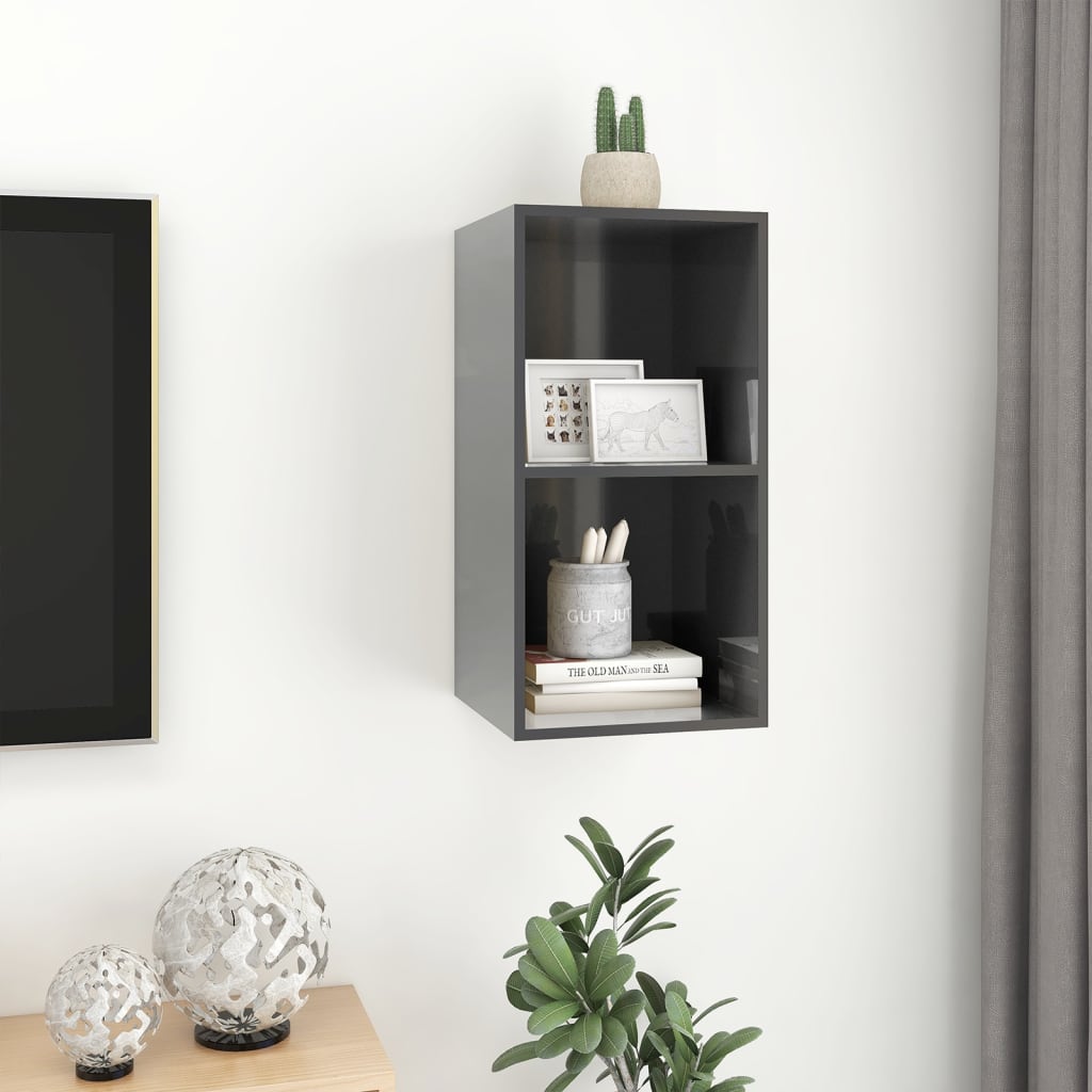 Zidni TV ormarić sjajni sivi 37 x 37 x 72 cm konstruirano drvo