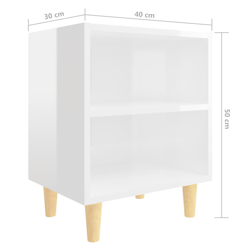 Noćni ormarići s drvenim nogama 2 kom sjajni bijeli 40x30x50 cm